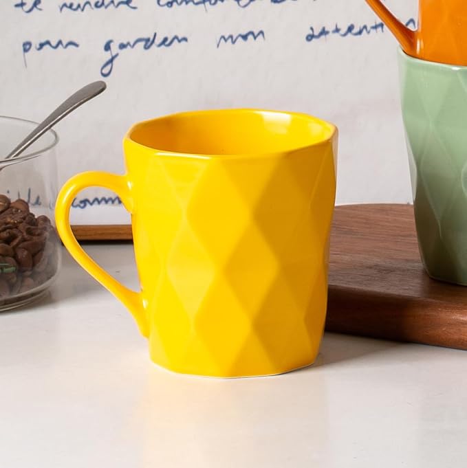 11 Ounce Porcelain Mugs, Set of 6, Tea and Cocoa Mug Set, Matte (Yellow)