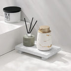 zoocatia Small Wood Tray Pedestal Stand Farmhouse Bathroom Decor Decorative Wooden Riser Kitchen Soap Dish Holder for Vanity, Counter, Sink, 9" x 5.9" - White