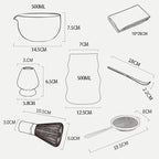 7Pcs Japanese Matcha Tea Set, Matcha Kit with Matcha Bowl (with Pouring Spout), Matcha Whisk, Whisk Holder, Strainer - Elegant Matcha Set for Gifting, Gift Box Packaging glass