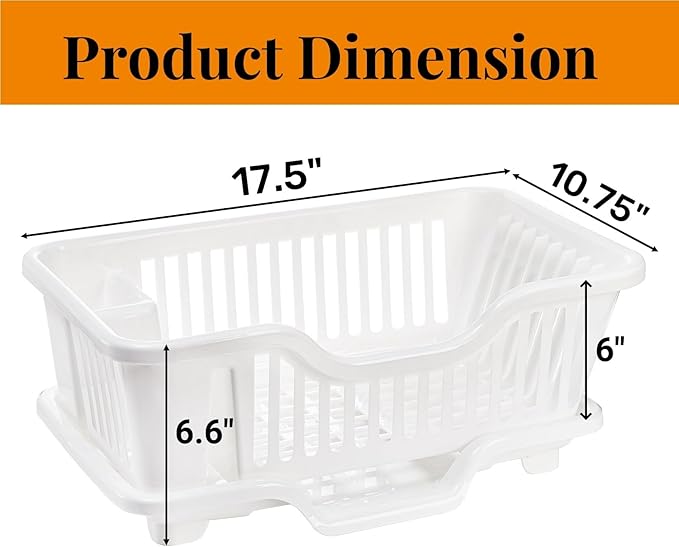 Noamus 2-Piece Plastic Dish Drying Rack, Heavy Duty Sink Set Dish Rack, White Large Drainer with Attached Drainboard Utensil Cup Holders for Home Kitchen Counter Top Organizers