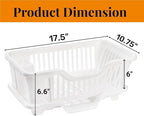Noamus 2-Piece Plastic Dish Drying Rack, Heavy Duty Sink Set Dish Rack, White Large Drainer with Attached Drainboard Utensil Cup Holders for Home Kitchen Counter Top Organizers
