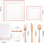 Festiva 350Pcs Rose Gold Plastic Plates - Clear Rose Gold Disposable Dinnerware Sets for 50Guests include 100 Plates 50 Cups 50Plastic Cutlery 50Napkins for Party&Wedding& Mother's Day