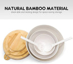 ECOWAY Salad Bowls Set of 3 with Seal Lid & Serving Utensils, Bamboo Fiber Mixing Bowls Set Large Serving Bowls & Storage Set with Bamboo Lid for Salad, Kitchen Eating, Pasta, Popcorn, Fruit, White
