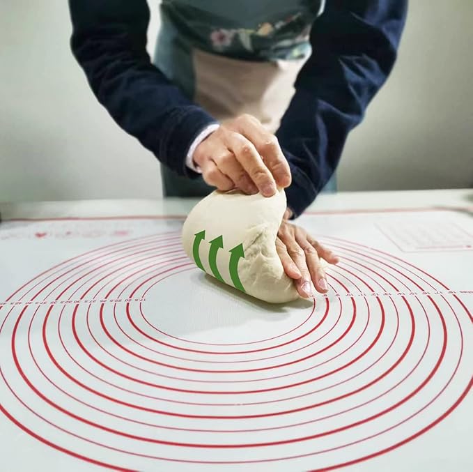 Yansumi silicone pastry non stick baking mat with measurement fondant mat with three sizes for silicone baking mat, counter mat, dough rolling mat,fondant/pie crust mat (Red, 24"L x 16"W)