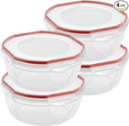 Sterilite Ultra-Seal 4.7 Qt Bowl, Large Airtight Food Storage Container, Latching Lid, Microwave and Dishwasher Safe, Clear With Red Gasket, 4-Pack