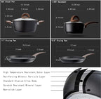 Pots and Pans Set Non Stick, Ceramic Cookware Set with Granite Pattern Kitchen Cooking Sets Induction Pot and Pan w/Frying Pans, Saucepans, Casserole, Non-Toxic, PTFE/PFOA/PFOS-Free, Black