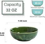vicrays Ceramic Pasta Bowls Set, 32 Ounce Soup Bowls, Large Salad Bowls, Chip Resistant, Dishwasher Microwave Safe, Fluted stoneware Bowls for Kitchen, Serving Bowls, Set of 6 (Green)