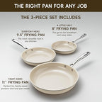 Ceramic Nonstick Frying Pans Set, Fry Pan Skillet, Non Toxic Pans for Cooking, Egg Pans，Induction Suitable，PFAS-Free Cookware, Dishwasher Safe, Oven Safe (Cream White, 8''+9.5''+11")