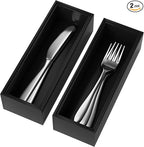 Premium Bamboo Kitchen Drawer Organizer - Set of 2, Stackable Utensils Holder, Storage Box Tray for Kitchen Drawers, Cabinet, Utensil, Silverware, Spatula, Flatware or Makeup, Vanity, Bathroom(Black)