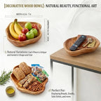 BTEOBFY Natural Wood Fruit Bowl 11-13 inch, Unique Handmade Wood Serving Platter, Wood Fruit Snack Dish for Sandwich Bread Serving, Appetizer Display, Vintage Ring Dish, Hand Carved Artworks