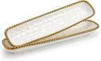 SOUJOY 2 Pack Porcelain Cracker Tray with Gold Pearl Edge, 14 Inch Rectangular Charcuterie Serving Platters, Dishwasher Safe Ceramic Cookie Plates for Cheese Ham Fruit, Perfect for Display Foods