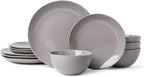 Dinnerware Sets for 4, 12 Pieces Stoneware Plates and Bowls Sets, Dishwasher&Microwave Safe,Modern Minimalist Tableware for Everyday Use, Grey