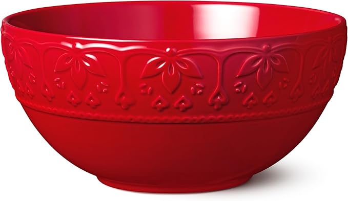 Provence Embossed Deep Bowl 10.5" – Extra-Large 158 oz Vintage French Country Style Stoneware Bowl – Rustic Floral Embossed Design – Serveware for Pasta, Salad, Fruit