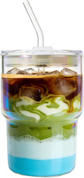 Luxfuel 16 oz Glass Tumbler with Lid & Straw, Reusable Iced Coffee Cup & Smoothie Cup, Leak-Proof Borosilicate Glass for Coffee, Iced Tea, Water – 1 Pack, Ideal for Office, Home & Travel, Iridescent