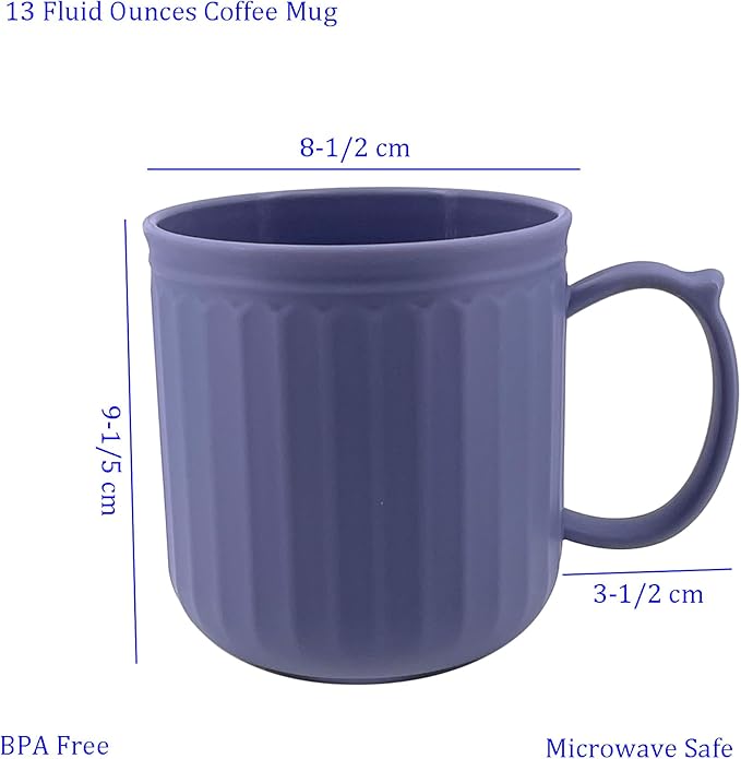 13 oz Plastic Coffee Mugs set of 6 - Unbreakable Coffee Mug, BPA Free Microwave & Dishwasher Safe - Reusable Thick Wall Drinking Cups for Indoor and Outdoor (Assorted Color)