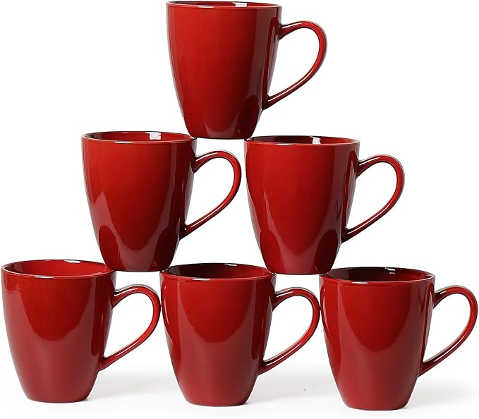 MONITO 17 OZ Coffee Mugs Set of 6, Large Ceramic Blue Coffee Mugs Set with handle for Tea/Latte/Milk/Cocoa, Funny Tea Cups for Office and Home, Engagement Gifts. (Red)