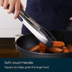 KITCHENDAO Tongs for Cooking with Silicone Tips 12 Inch, One-handed for Convenience, Soft-touch Handle, Silicone Tipped Stainless Steel Kitchen Food Grill BBQ Tongs for Non-stick Cookware Air Fryer