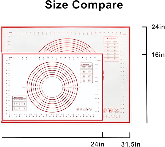 Large 24" x 16" Silicone Baking Mat | Non-Slip Pastry & Dough Mat with Dough scraper | Ideal for Rolling Out Pie Crusts, Fondant, and More | Oven-Safe Silicone Liner (24''L X 16''W)