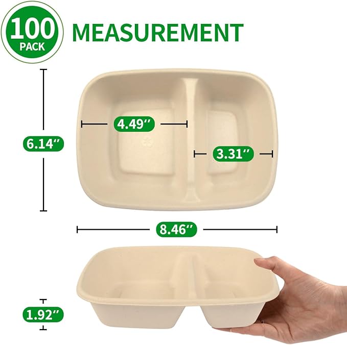 bloomoon 100 Pack 2-Compartment Paper Bowls, Divided Disposable Bowls for Chip and Dip, 2 Compartment Snack Serving Bowls for Chip and Salsa, Snack Bar Party Supplies