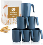 Wheat Straw Coffee Mugs 16 oz, Drinking Cups Set of 6, Plastic Mugs With Handle Unbreakable Coffee Cups, Microwave and Dishwasher Safe Tea Cups for Kitchen, Camping, RV - Blue