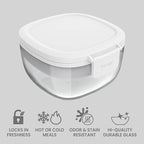 Bentgo Glass Salad Container - 7.6-Cup Salad Bowl with Airtight Lid, Leak-Proof Sauce Container, 4-Compartment Bento Tray & Reusable Fork - BPA-Free for Meal Prep, Office & More (White)
