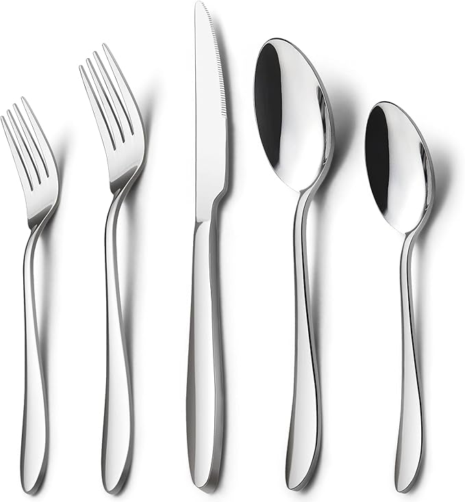 HaWare 60-Piece Silverware Set for 12, Stainless Steel Flatware Cutlery Tableware for Home, Modern Ergonomic Eating Utesils, Mirror Polished, Dishwasher Safe