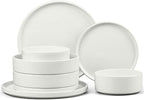 E-far 8-Piece Plates and Bowls Sets - Stoneware Dinnerware Sets with Pasta Bowls for 2 | Microwave & Dishwasher Safe Kitchen Modern Dish Set, Speckled White