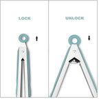 Premium 304 Stainless Steel Barbecue Turners, Heavy Duty Non-Stick BBQ Cooking Kitchen Tongs, 9" and 12" Aqua Sky