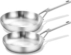 Tri-Ply Stainless Steel Frying Pan Set, 10 Inch and 12Inch, Skillet set, Fast Even Heat, Cooking Pan 10" 12", Induction Ready Egg Pan, Compatible with All Cooktops Up to 600℉