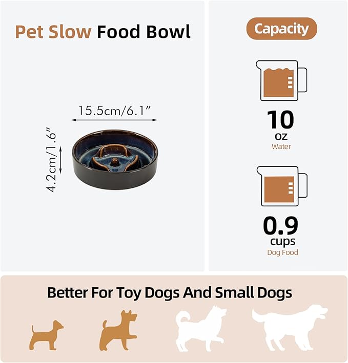 Havniva Ceramic 0.9 Cup Dog Bowl Slow Feeder for Small Dog and Cat, 6.1inch Pet Slow Dish, Stop Bloat, Preventing Choking(Single Bowl, Starry Sky)