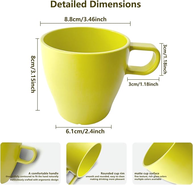 10 oz Coffee cups Eco-Friendly, Shatter-Resistant Mug with Hanging Ears | Thickened Porcelain-Like Material | Suitable for Both Commercial and Home use(6-pack) (Green)