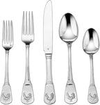 Cuisinart CFE-01-FR20 40-Piece Stainless Steel Flatware Set – French Rooster Pattern, Heavy-Gauge Handcrafted Silverware, Dishwasher Safe