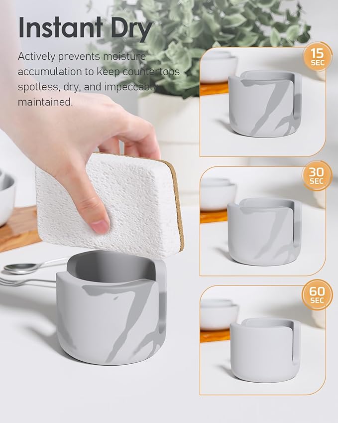 Diatomite Sponge Holder for Kitchen Sink, Quick Dry Diatomaceous Earth Compact Stone Dish Sponge Tray for Countertop