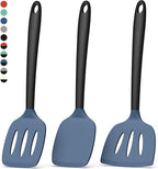 Coukre 3 Pack Silicone Spatula Set, High Heat Resistant, BPA-Free, Fish Spatula, Solid & Slotted Turner for Non-Stick Pans, Flipping Eggs, Pancakes, Fish, Burgers (3, DarkBlue)