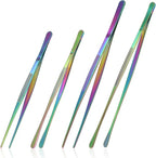 12 Inch & 10 Inch Fine Long Tweezers Tongs Stainless Steel, Rainbow Professional Kitchen Tweezers Tongs for Cooking, BBQ, Plating, Repairing (Pack of 4)
