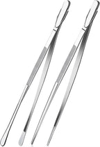 Fox Run Stainless Steel Kitchen Tweezers, Set of 2 Cooking Tweezers with Engraved Grip Pads, 12"