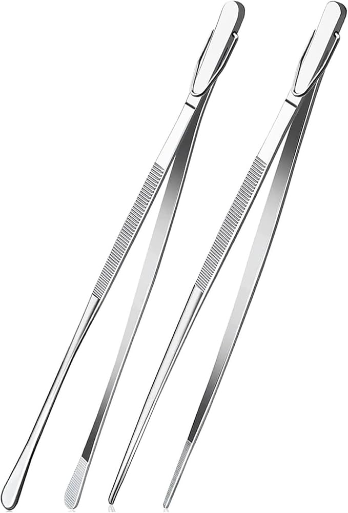 Fox Run Stainless Steel Kitchen Tweezers, Set of 2 Cooking Tweezers with Engraved Grip Pads, 12"