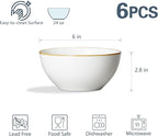 ONEMORE Ceramic Bowl Set of 6, 24 oz Soup Bowl Cereal Bowls with Brown Rim, Serving Bowls for Salad Snack Fruit Rice- Microwave Dishwasher and Oven Safe, Scratch Resistant - Cream White