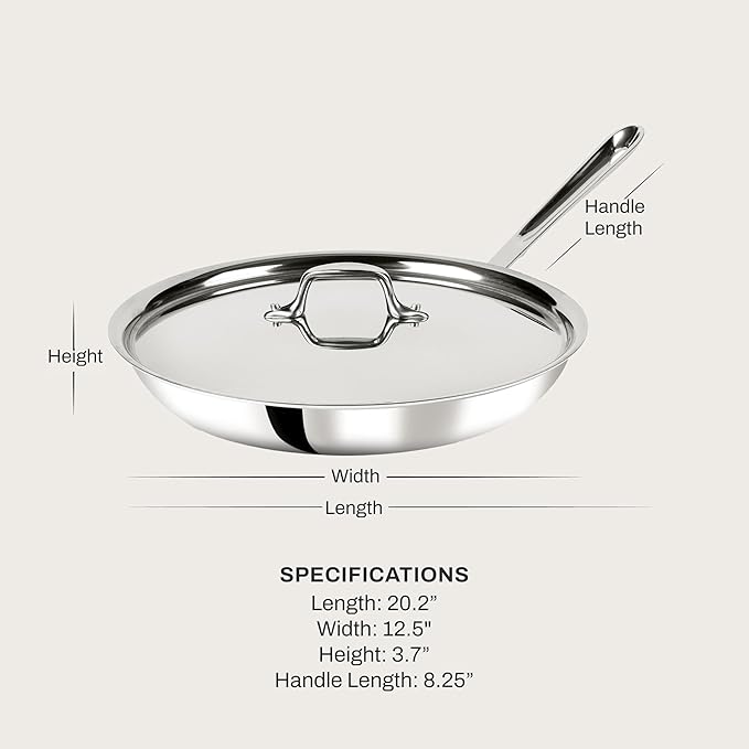 All-Clad D3® Stainless Steel 12 inch Frying Pan With Lid- Made in the USA- The Original Bonded Professional Cookware- Oven Safe & Induction Compatible