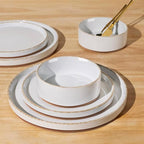AmorArc Ceramic Dinnerware Sets for 8, 24 Pieces Handpainted Plates and Bowls Set with Rustic Terracotta Underside, Scratch Resistant Stoneware Dishes Set, Dishwasher & Microwave Safe