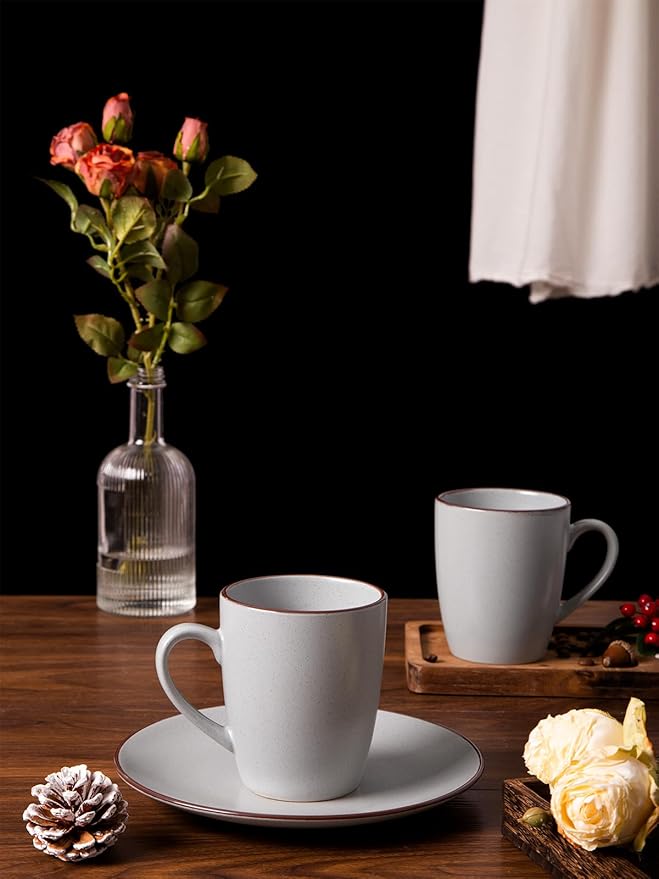 famiware Venus Coffee Mugs for 6, 14 oz Mug Set, Dringking Cup with Handle for Coffee, Tea, Cocoa, Milk, Ligth Gray (Pack of 2)