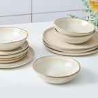 Bestone 12 Piece Round Kitchen Dinnerware Sets，Plates and Bowls sets,Dishes, Plates, Bowls, Dish Set, Chip Resistant Ceramic Dinnerware Set, Dishwasher/Microwave Safe,Service for 4,Brown