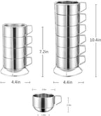 SZCXTOP 6.8 Oz Stainless Steel Coffee Cups Set of 4 Mug,Stackable Double Heat Insulation Metal Coffee Mugs with Stand Rack,Perfect for Cold Drinks or Hot Drink (4)
