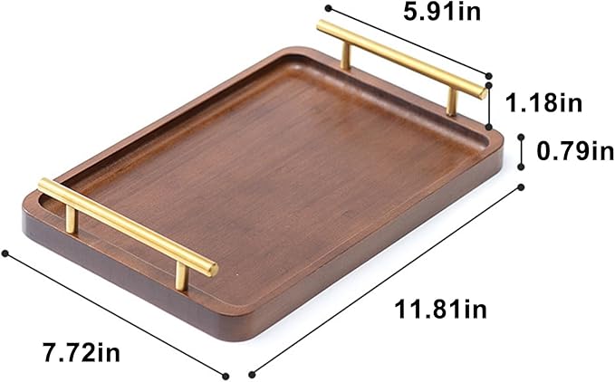 XZHXFX Bamboo Serving Tray with Gold Handles, Food Tray for Breakfast,Coffee Table,Dinner & Bar, Decorative Tray for Kitchen, Bedroom (Small)