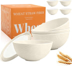 Wheat Straw Bowls Set with Lids, Unbreakable 40 OZ Large Cereal Bowls Set of 4, Salad Container for Lunch, Microwave & Dishwasher Safe Bowl Set for Kitchen, Picnic, RV, Camping, Beige