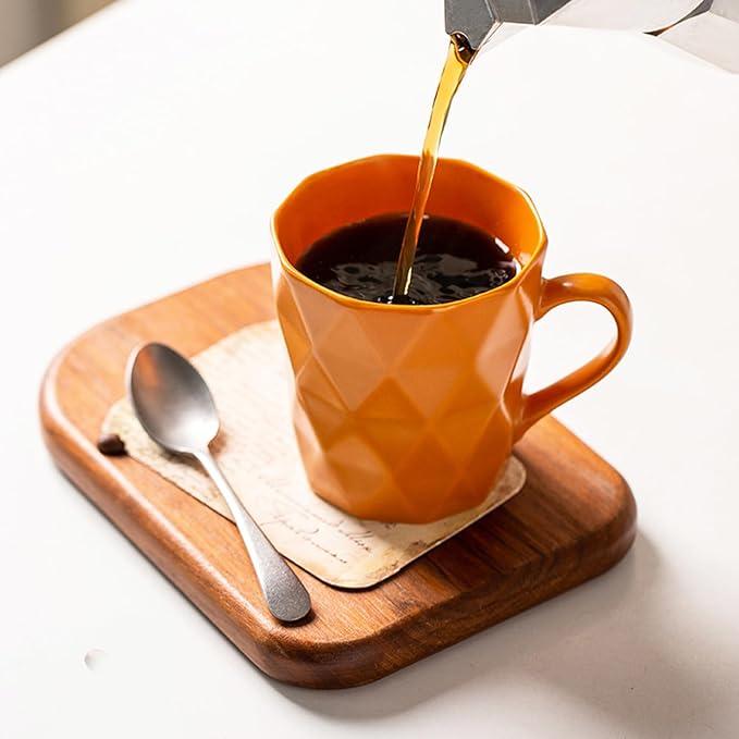11 Ounce Porcelain Mugs, Set of 6, Tea and Cocoa Mug Set, Orange, Matte