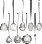 18/10 Stainless Steel Cooking Utensils Set,9 Pcs Professional All Metal Stainless Steel Kitchen Utensils Set with Wok Spatula,Soup Ladle,Skimmer,Slotted Spatula Turner, Large Spoon(Dishwasher Safe)
