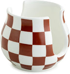 Checkered Sponge Holder for Kitchen Sink Counter, Ceramic Dish Sponge Caddy White Sink Organizer Dish Rack Farmhouse Brush Holder for Bathroom, Brown and White