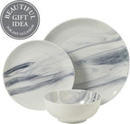 Gibson Home Cloudlight 12 Piece Plates and Bowls Dishes Blue and White - Decorated Porcelain Ceramic Dinnerware Set - Service for 4