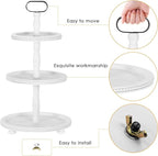 Urban Deco Wooden Tiered Tray 3-Tier Decorative Tray Stand Farmhouse Serving Tray, Round Wooden Cupcake Display Stand with Metal Handle, White Tiered Fruits Tray for Home Party Decorations